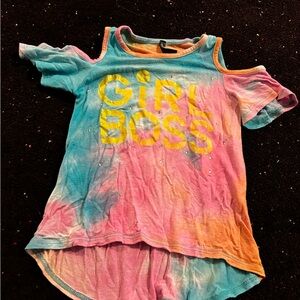 Denny’s boutique revelations Girl boss tie dye cold shoulder shirt